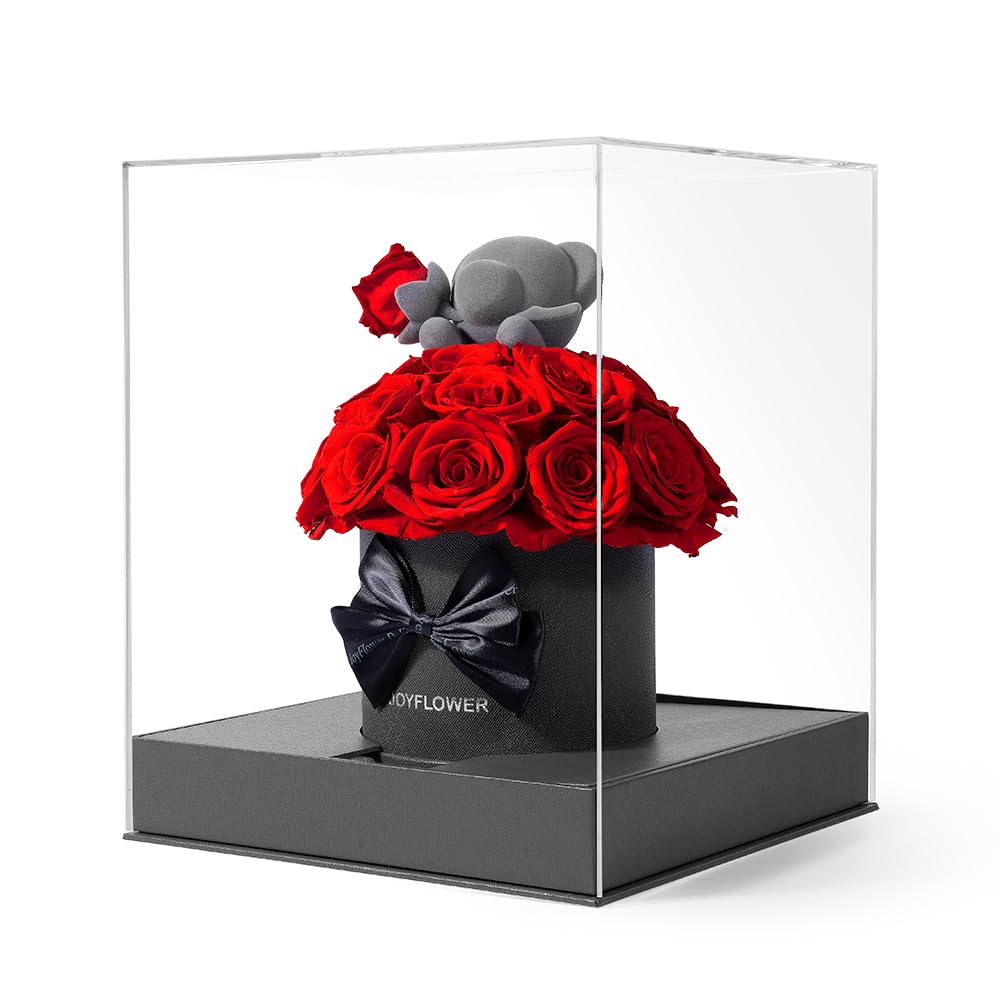 JoyFlower Preserved Real Rose in a Acrylic Box