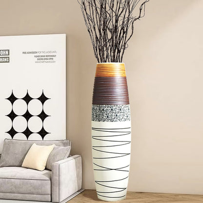 Tall Rustic Ceramic Floor Vase Decor