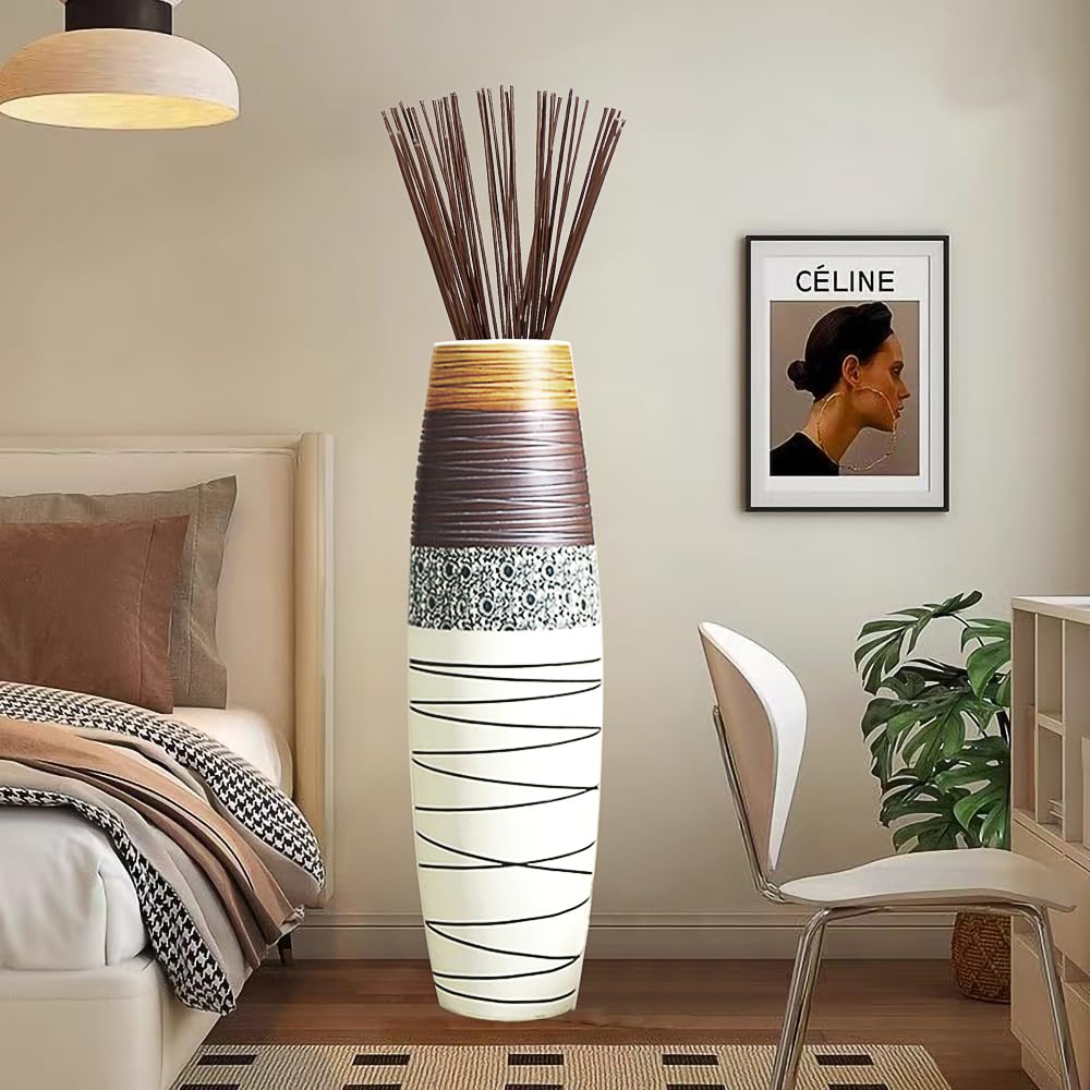 Tall Rustic Ceramic Floor Vase Decor