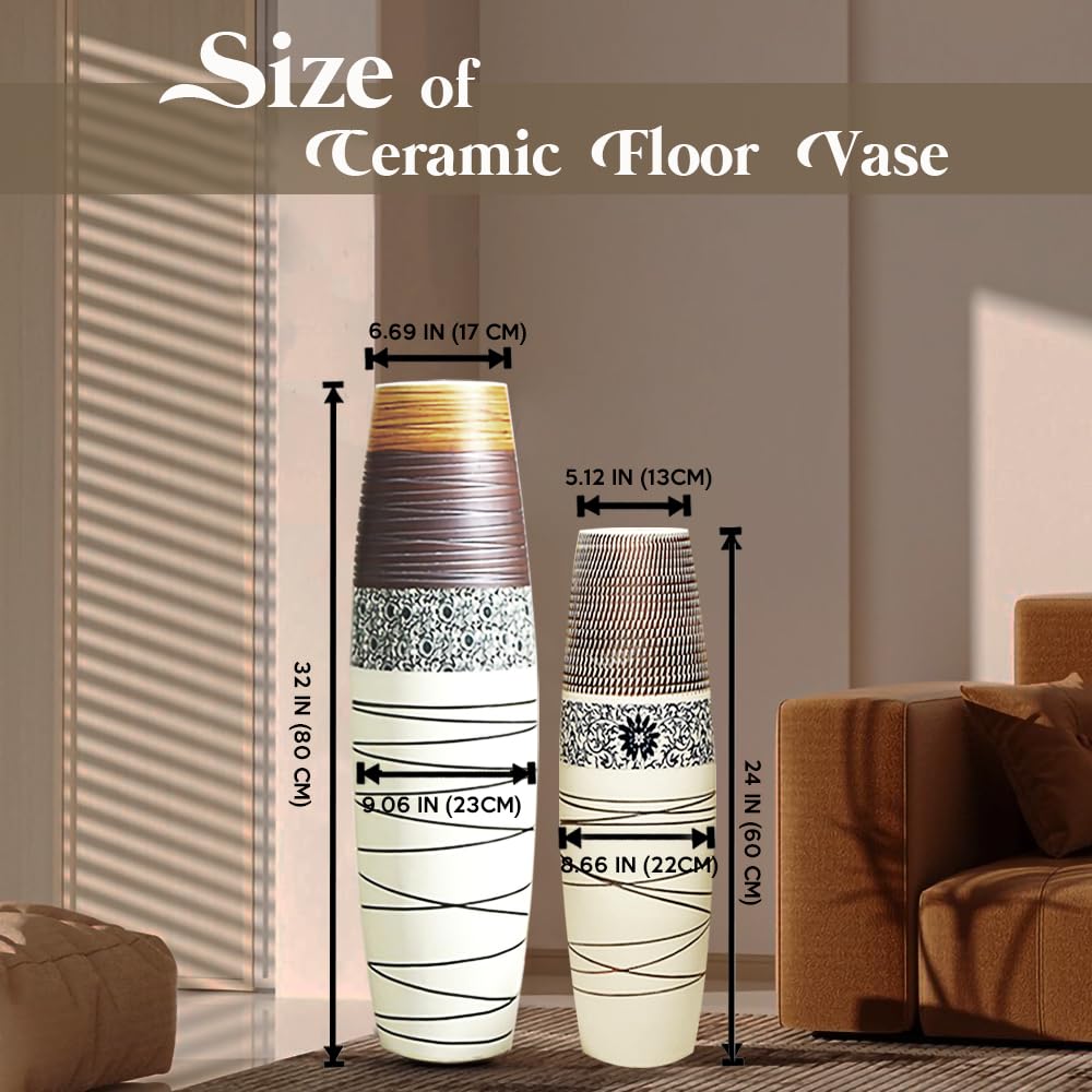 Tall Rustic Ceramic Floor Vase Decor