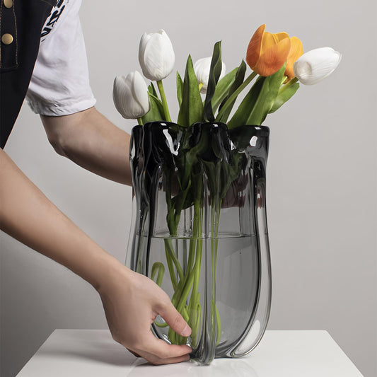 Modern Hand Blown Grey Glass Vase