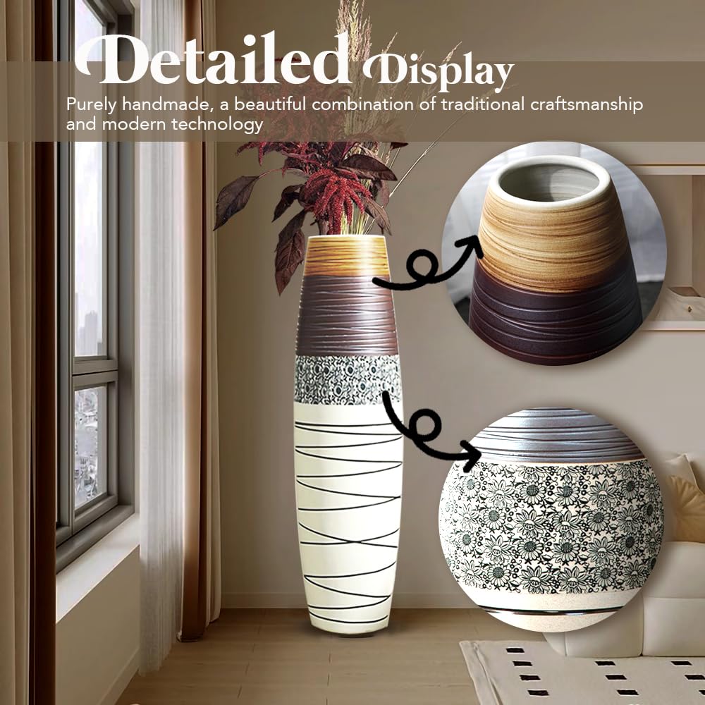 Tall Rustic Ceramic Floor Vase Decor