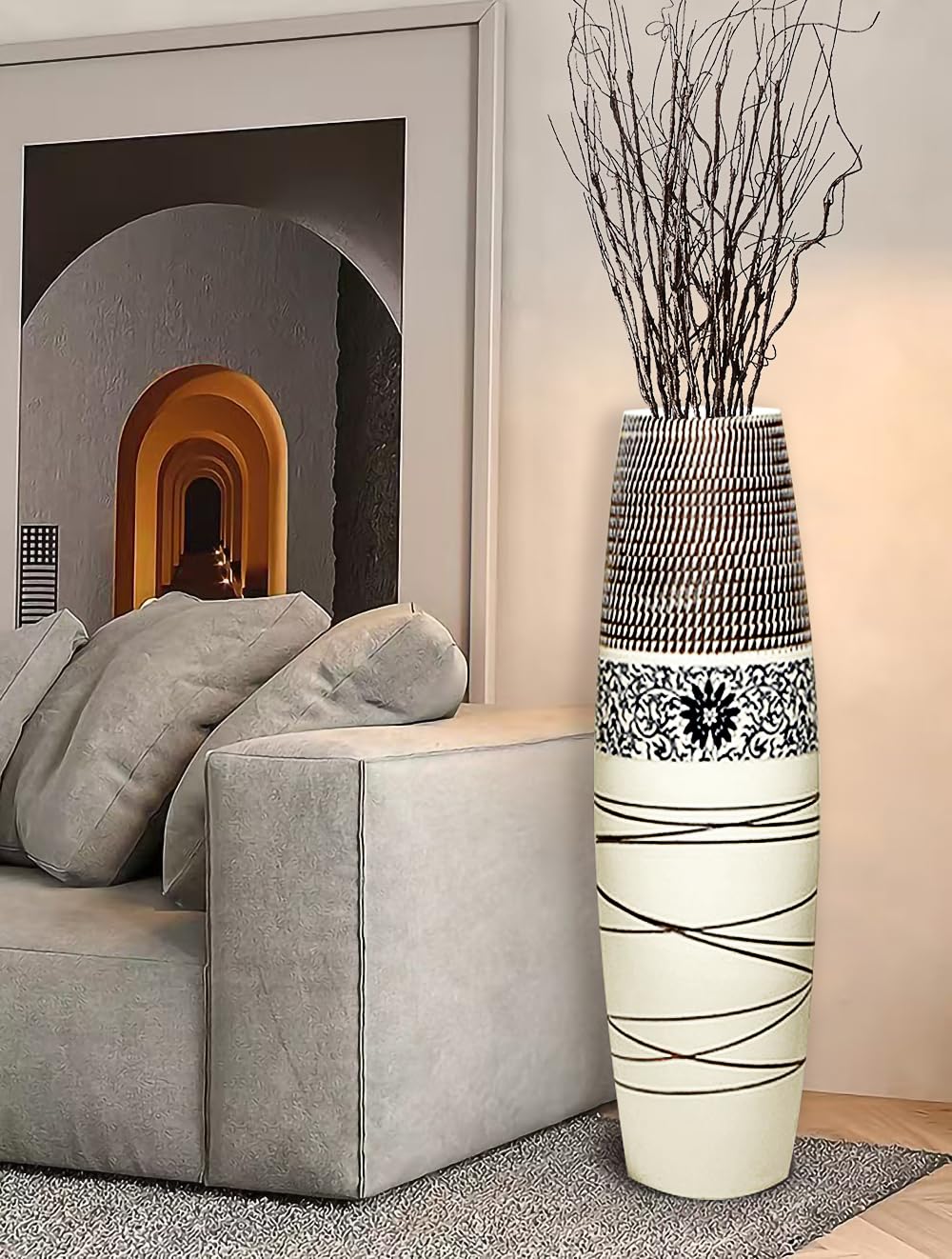 Tall Rustic Ceramic Floor Vase Decor
