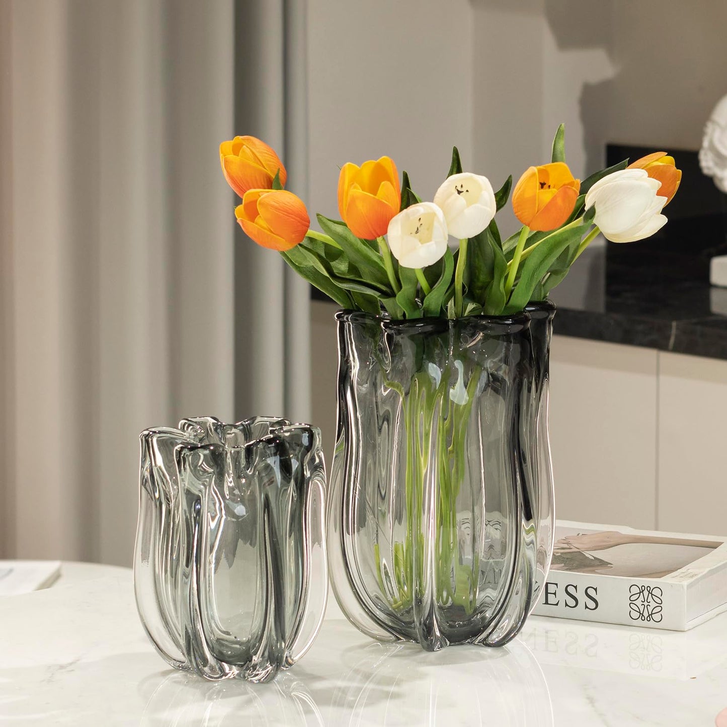 Modern Hand Blown Grey Glass Vase