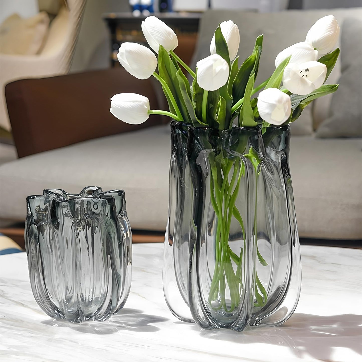 Modern Hand Blown Grey Glass Vase