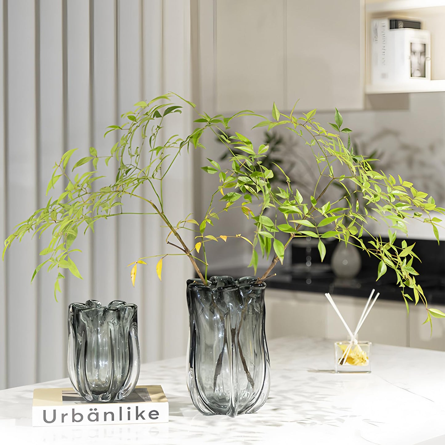 Modern Hand Blown Grey Glass Vase