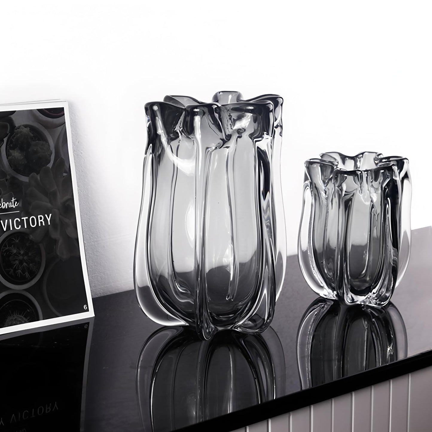 Modern Hand Blown Grey Glass Vase