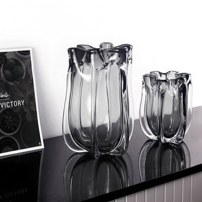 Modern Hand Blown Grey Glass Vase