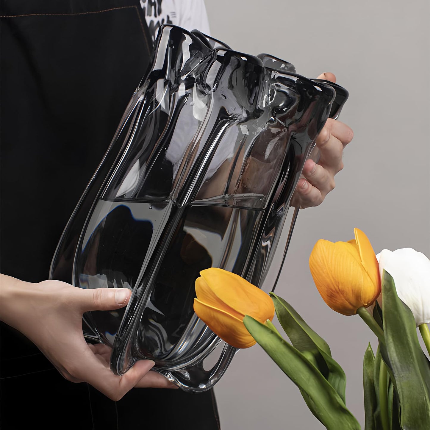 Modern Hand Blown Grey Glass Vase