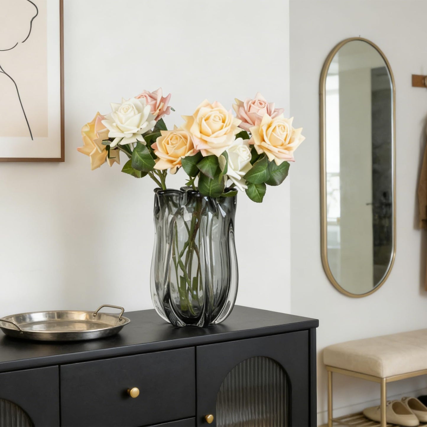 Modern Hand Blown Grey Glass Vase