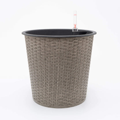 Gray Wicker Self Watering Planter
