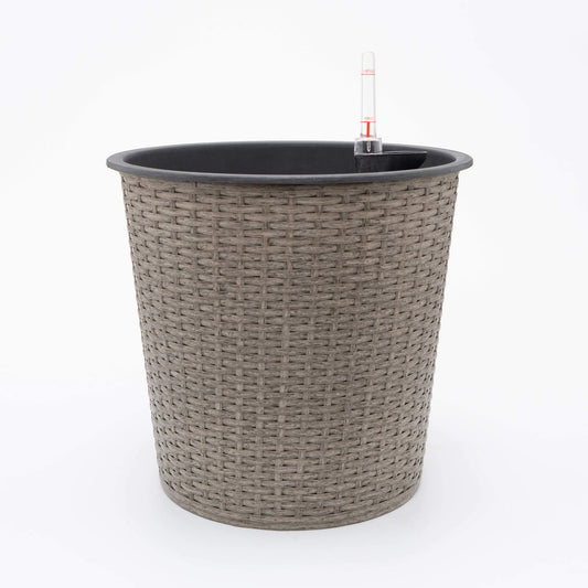 Gray Wicker Self Watering Planter