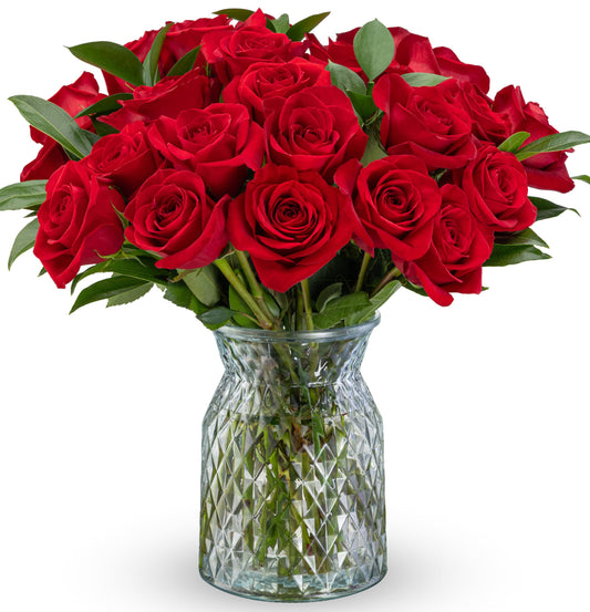 Twelve Stem Red Rose Bouquet With Vase