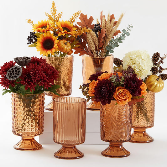 Embossed Crystal Pedestal Glass Vase Set