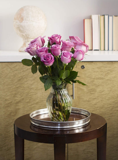 Long Stem Purple Rose Bouquet With Vase