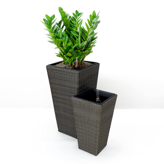 Self Watering Woven Square Planter Set