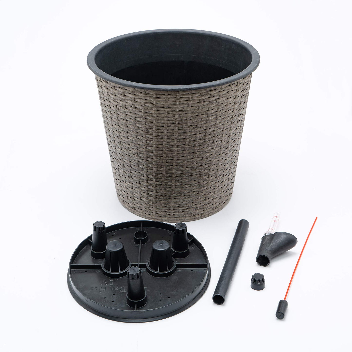 Gray Wicker Self Watering Planter