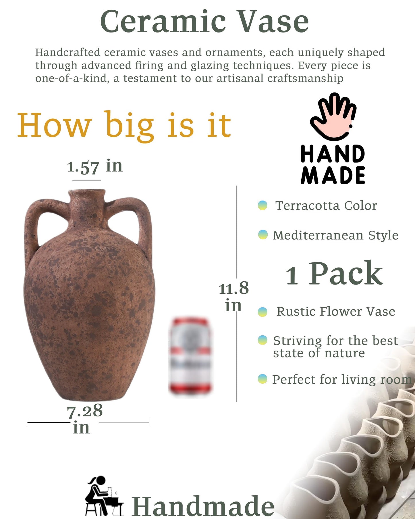 Large Beige Mediterranean Boho Vase