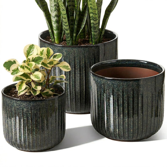 Fluted Ceramic Planter Set Of Three