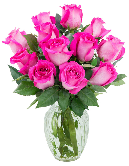 Long Stem Pink Rose Bouquet With Vase